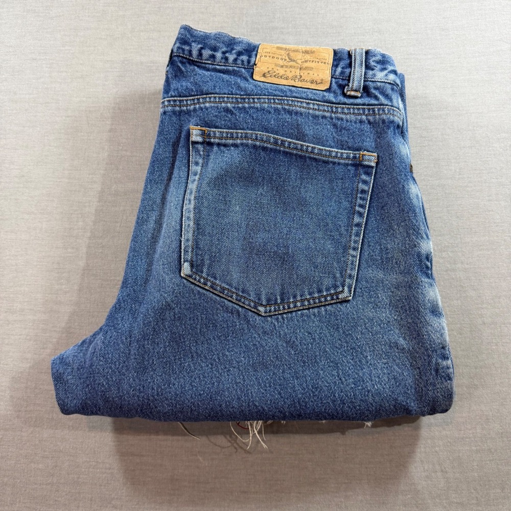 Eddie Bauer Flannel Lined Jeans Mens 36x34 Blue Good Plaid‎ Denim Straight Leg